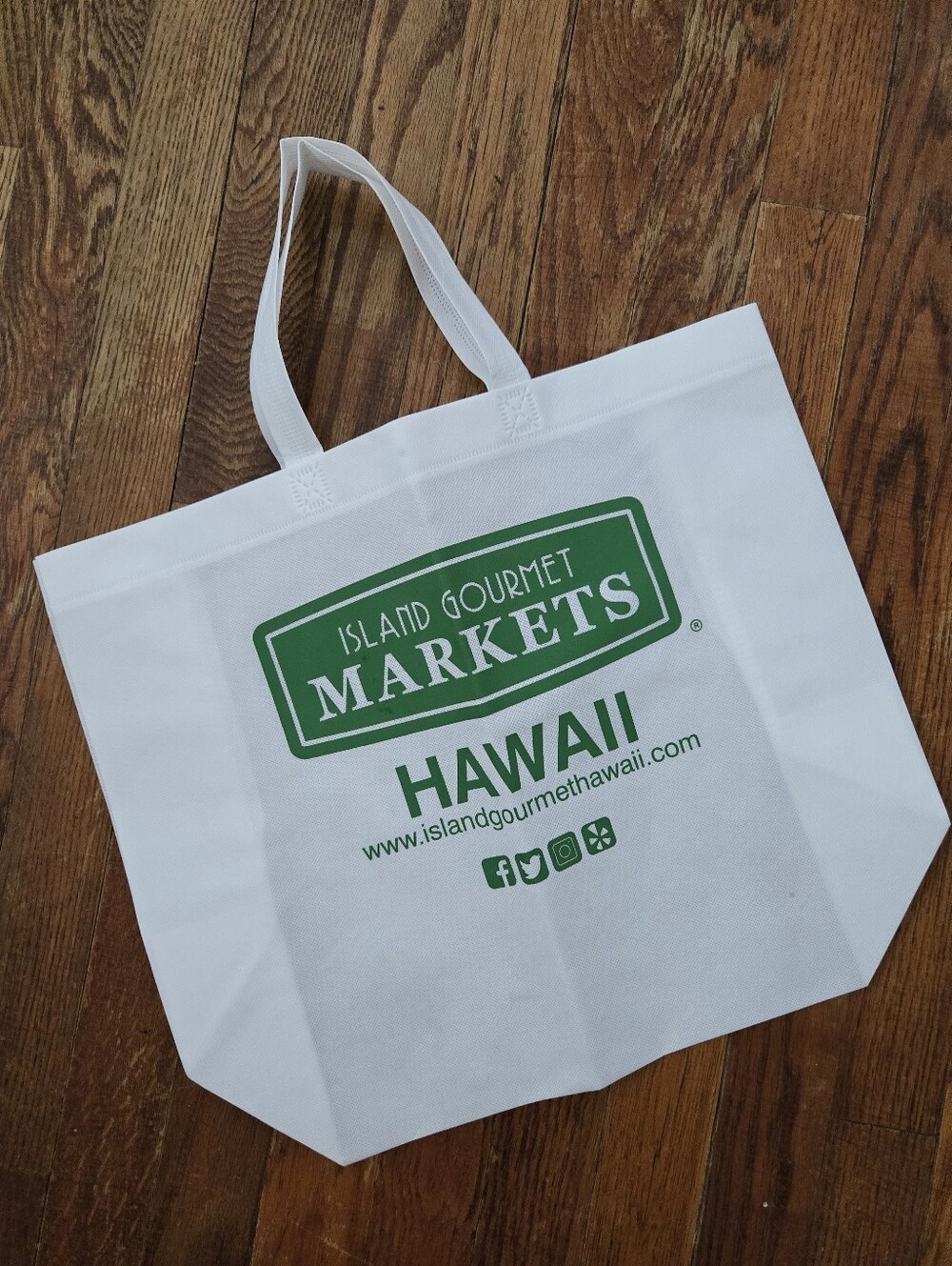 Island Gourmet Markets HawaiiReusable Tote Bag White Green Logo 14x16